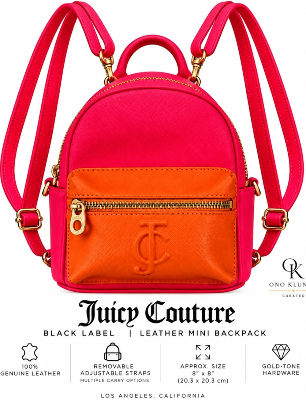 Juicy Couture 100% Genuine Leather, Colour-Block, Mini Backpack